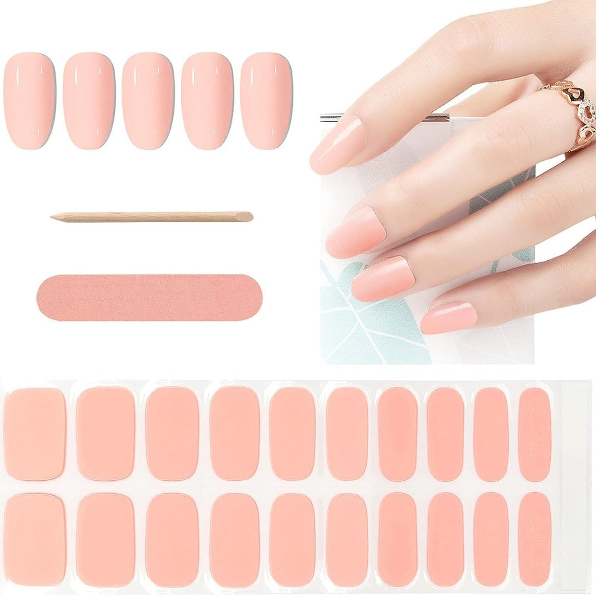 Kit Adesivi per Unghie in Gel Semipolimerizzato - 20 Strisce Autoadesive con Accessori per Manicure rosa cristallo