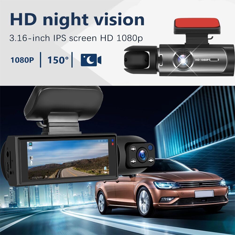 Dash Cam con Schermo LCD e Obiettivo Grandangolare 180° per Auto
