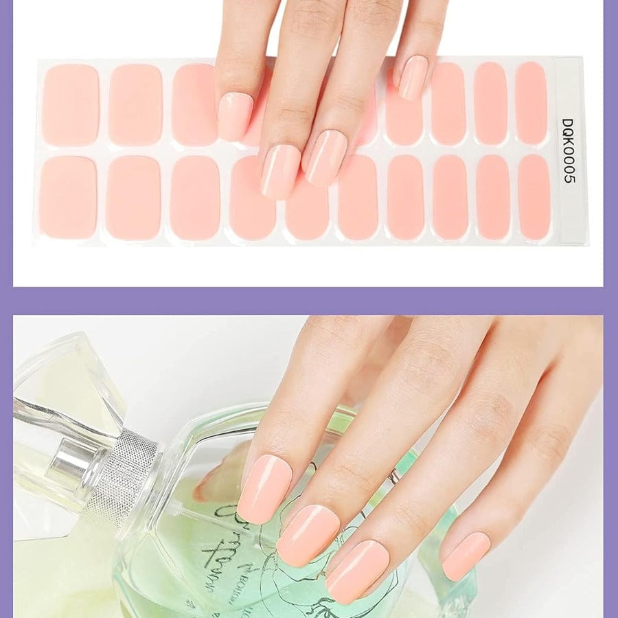 Kit Adesivi per Unghie in Gel Semipolimerizzato - 20 Strisce Autoadesive con Accessori per Manicure rosa cristallo