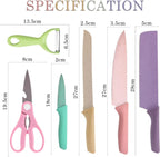 Set Coltelli da Cucina Colorati 6 Pezzi - Coltello Chef, Pane, Frutta, Multiuso, Pelapatate e Forbici - Lama in Acciaio Inox