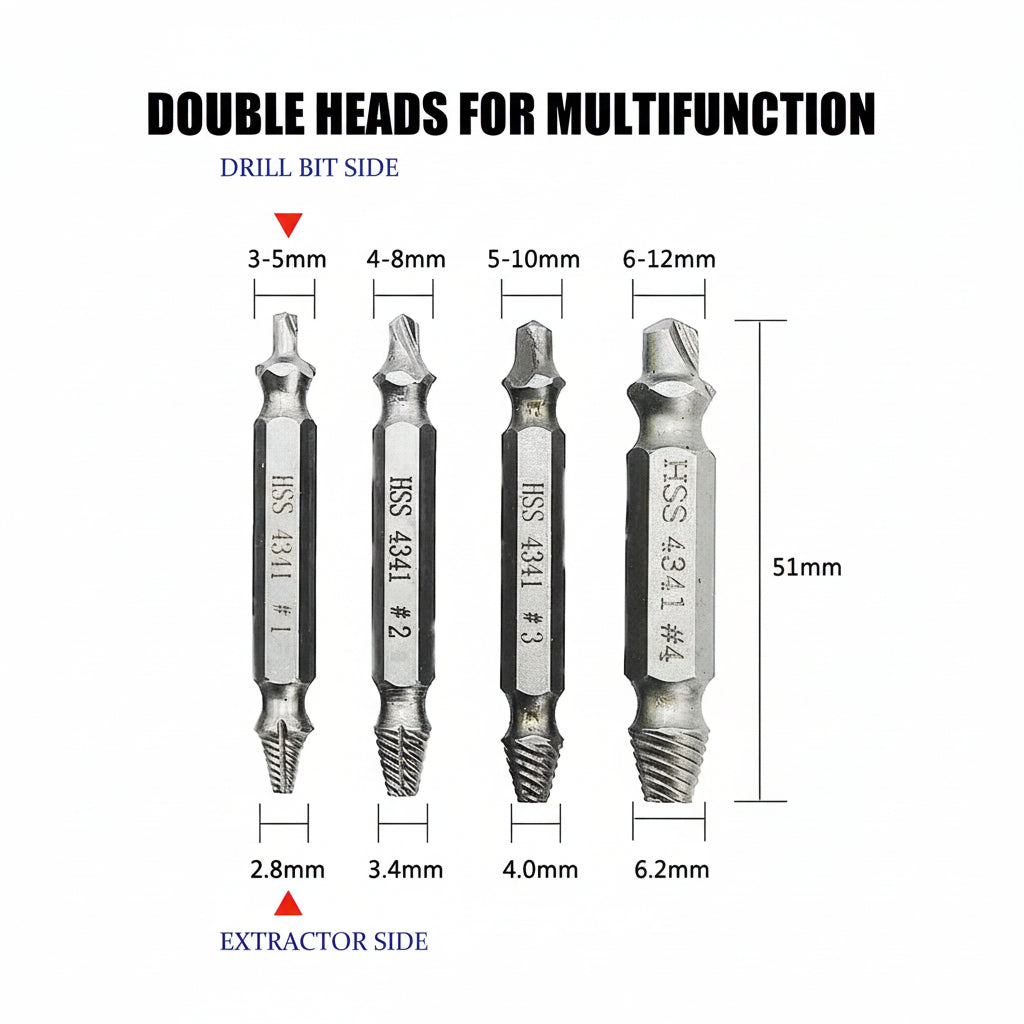 Set di estrattori di viti danneggiate 4 pezzi fai da te utensili