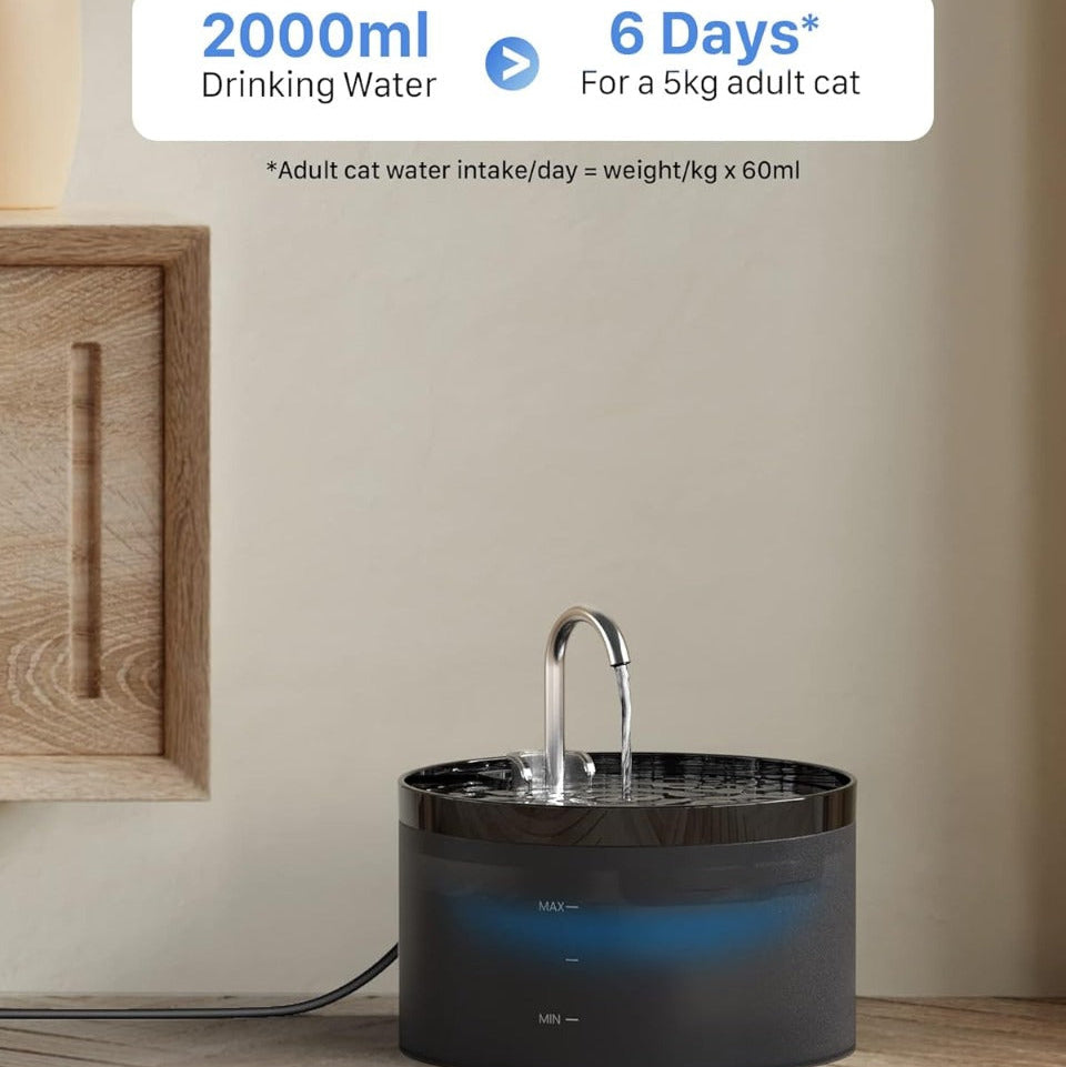 Fontanella per Gatti e Cani 2L, Silenziosa con Sistema di Filtraggio Triplo e Luce LED, Adatta a Più Animali Domestici