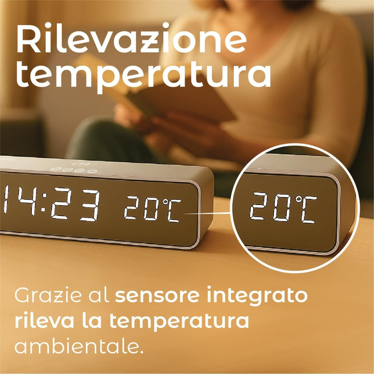 TECHMADE – Sveglia Digitale con Ricarica Wireless, Allarme con Timer, Display LED Regolabile