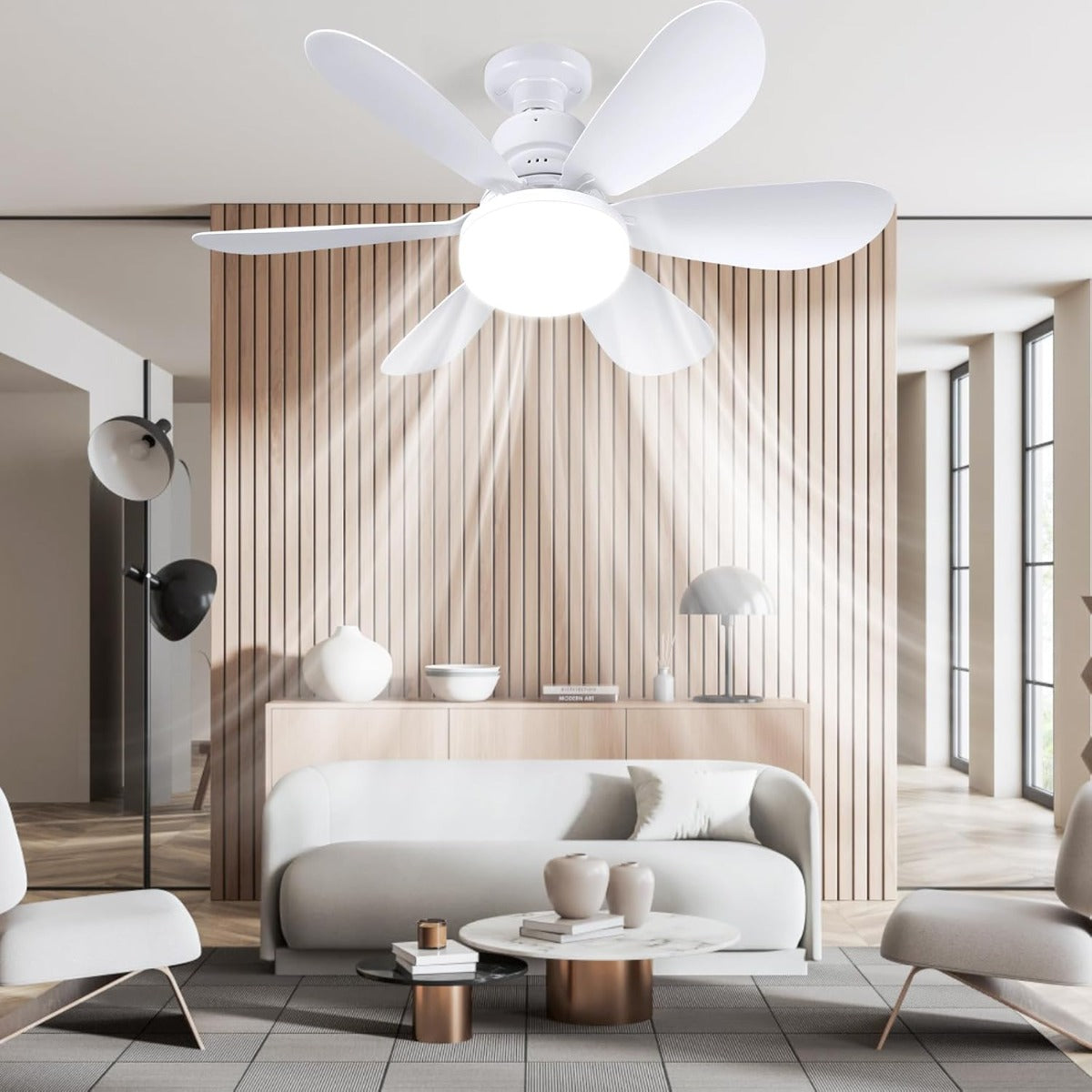 Ventilatore da Soffitto con Luce LED a 3 intensità e Telecomando, 3 Velocità, 24W, Moderno Design 2 in 1 per Soggiorno, Camera da Letto e Cucina