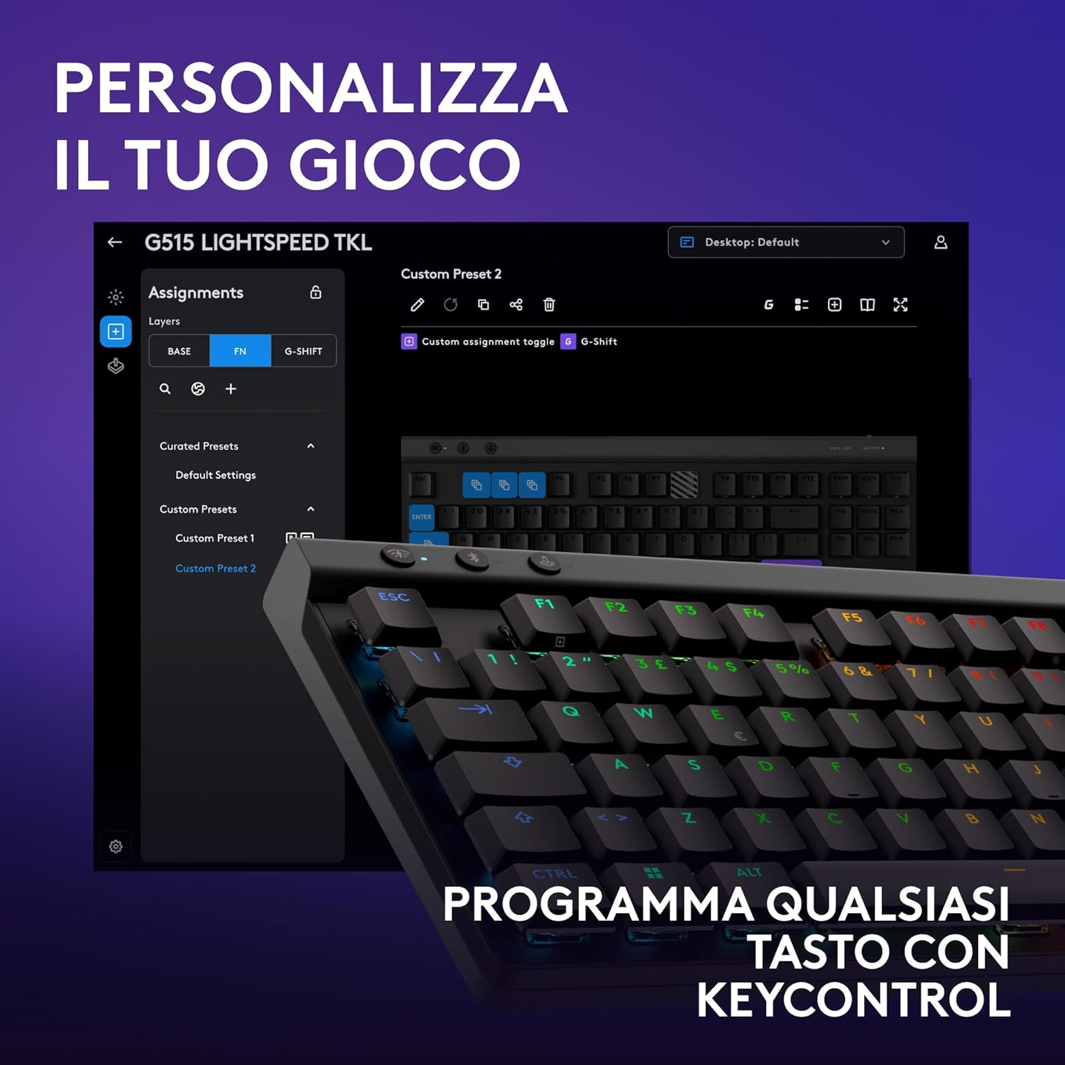 Tastiera Gaming G G515 LIGHTSPEED TKL| Wireless Meccanica