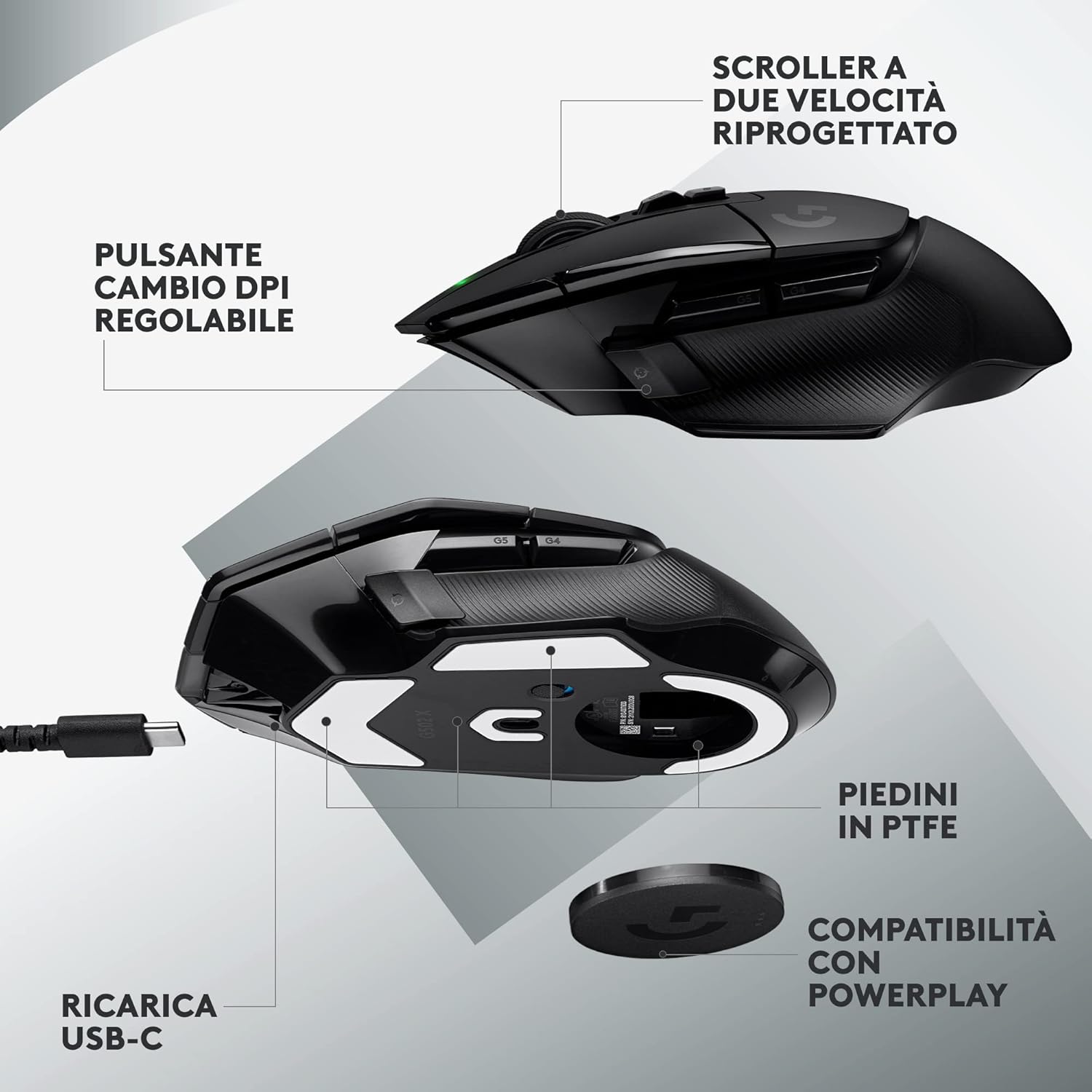 Mouse Gaming Logitech G502X LIGHTSPEED Wireless Ibrido HERO 25K