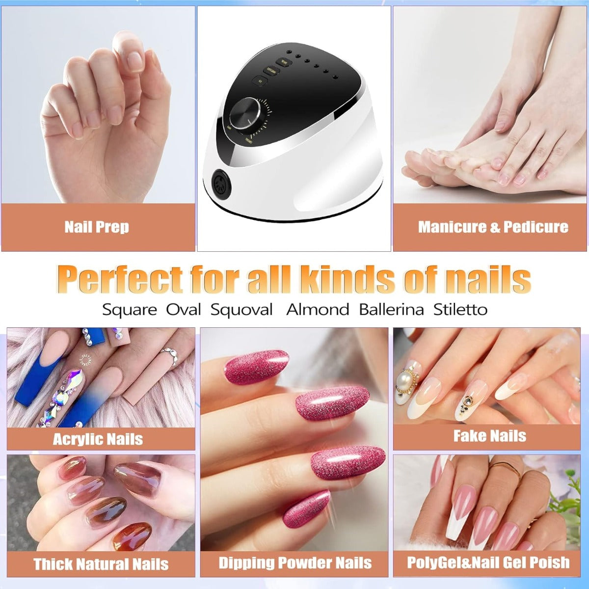 Fresa per Unghie Professionale 35000 Giri – Trapano Elettrico per Manicure e Pedicure con Pedale, Display LED, Punte e Bande Abrasive