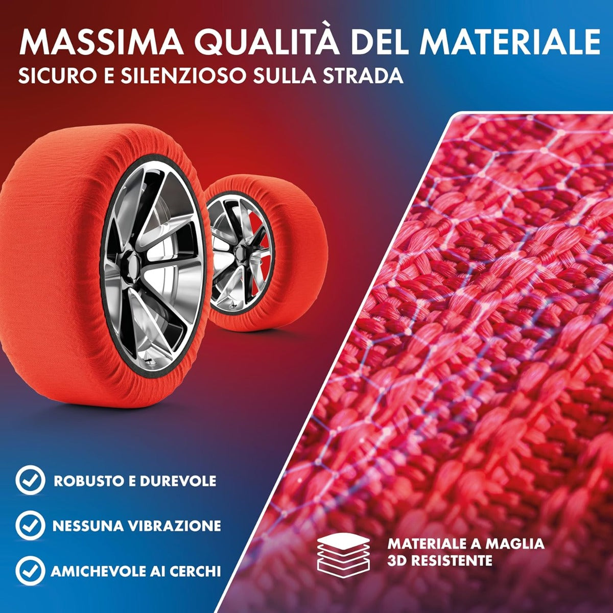 Calze da Neve per Pneumatici - Set di 2 Pezzi Omologate SIze M