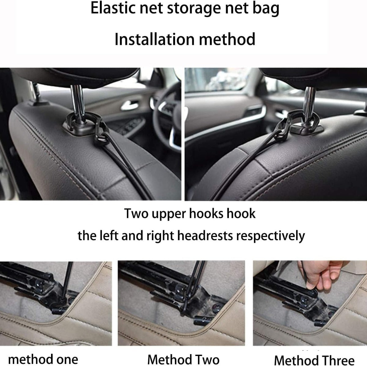 Rete Portaoggetti per Auto con 4 Ganci, Organizzatore per Sedile con 2 Tasche, Barriera di Sicurezza per Animali e Bambini