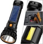 Torcia LED a Energia Solare con Ricarica USB, Impermeabile e Multifunzionale per Emergenze, Campeggio, Pesca, e Sopravvivenza