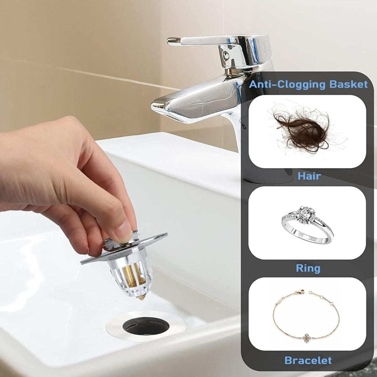 Tappo Lavandino Bagno e Cucina con Filtro Anti Intasamento