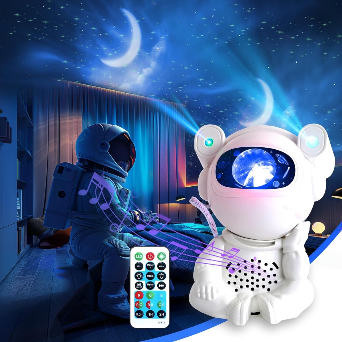 Proiettore Galassia Astronauta con Musica Bluetooth, Timer e Controllo Remoto – Lampada LED Nebulosa per Camera da Letto e Decorazione Ambiente