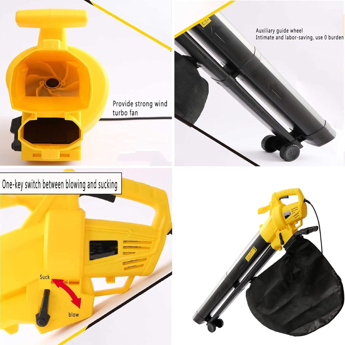 Soffiatore Elettrico 3000 W 3 in 1: Aspirafoglie, Trituratore e Soffiatore con Velocità Variabile