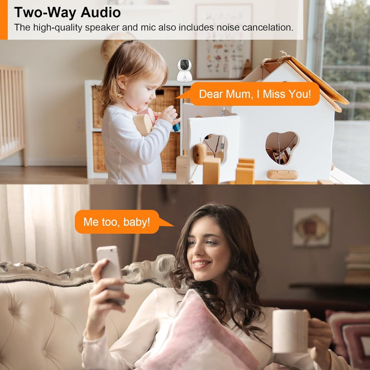 ANTELA Telecamera Wi-Fi da Interno 1080P FHD, PTZ 355°/90°, Audio Bidirezionale, Visione Notturna IR, Rilevamento Movimento, Compatibile con Alexa e Google Home, Dual Wi-Fi 2.4/5GHz