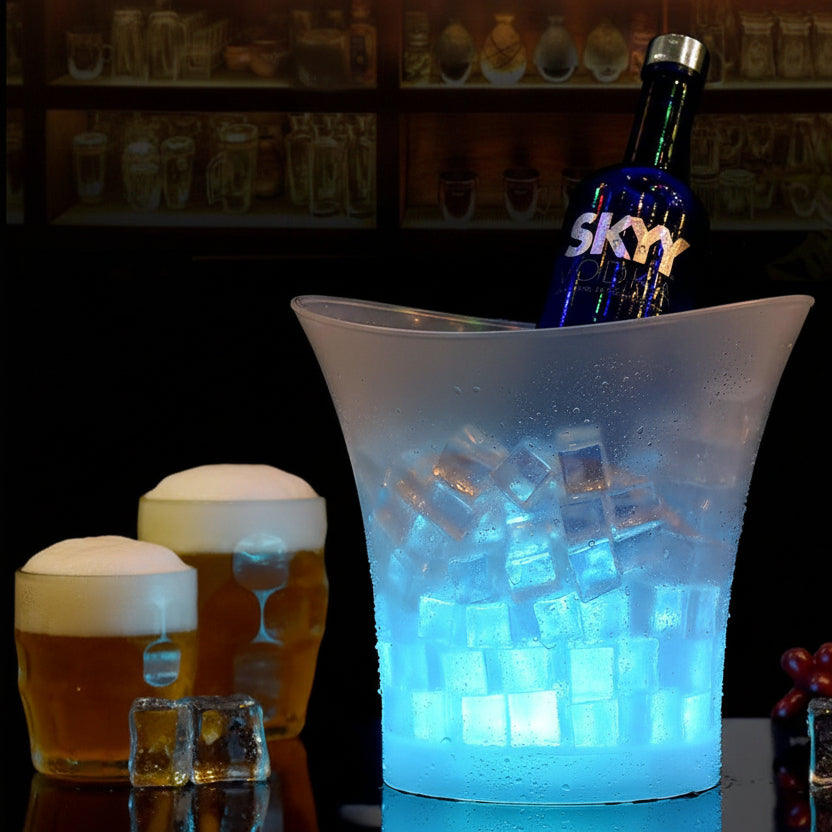 Secchiello in Plastica Trasparente con LED Multicolore per Champagne, Vino e Bevande - Ideale per Bar, Discoteche, Karaoke e Feste