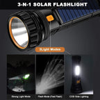 Torcia LED a Energia Solare con Ricarica USB, Impermeabile e Multifunzionale per Emergenze, Campeggio, Pesca, e Sopravvivenza