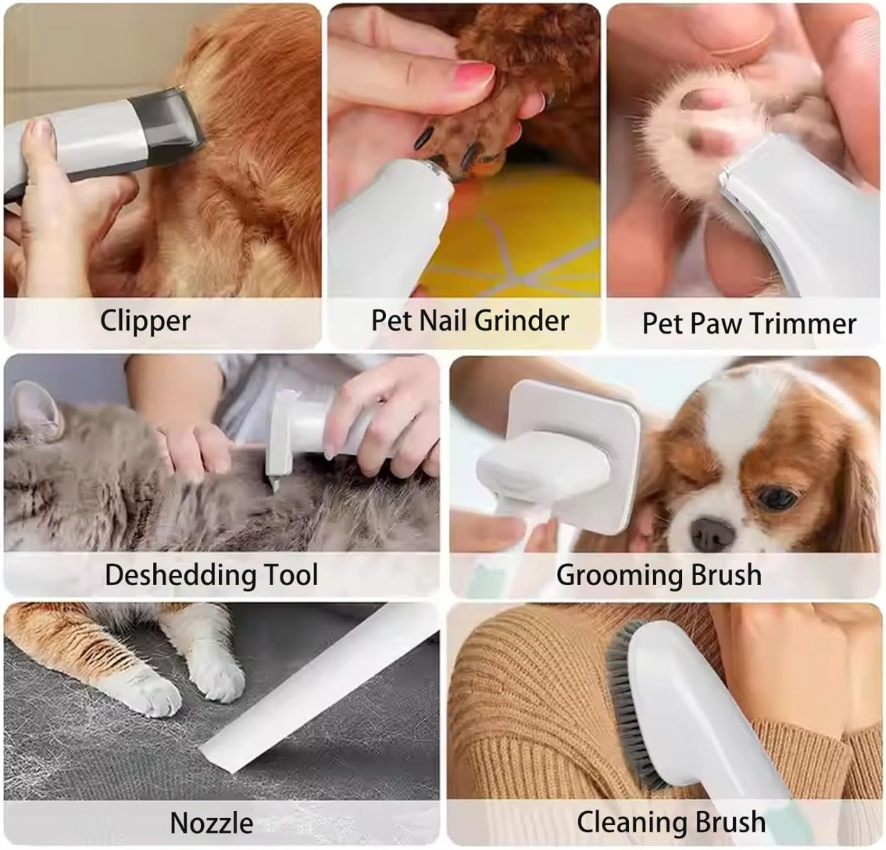 Uproot Cleaner Pro 7-in-1 – Kit Aspirapolvere e Toelettatura per Cani e Gatti, Rimozione Peli 99%, Tagliacapelli Professionale, Alta Suzione, Pulizia Casa e Mobili