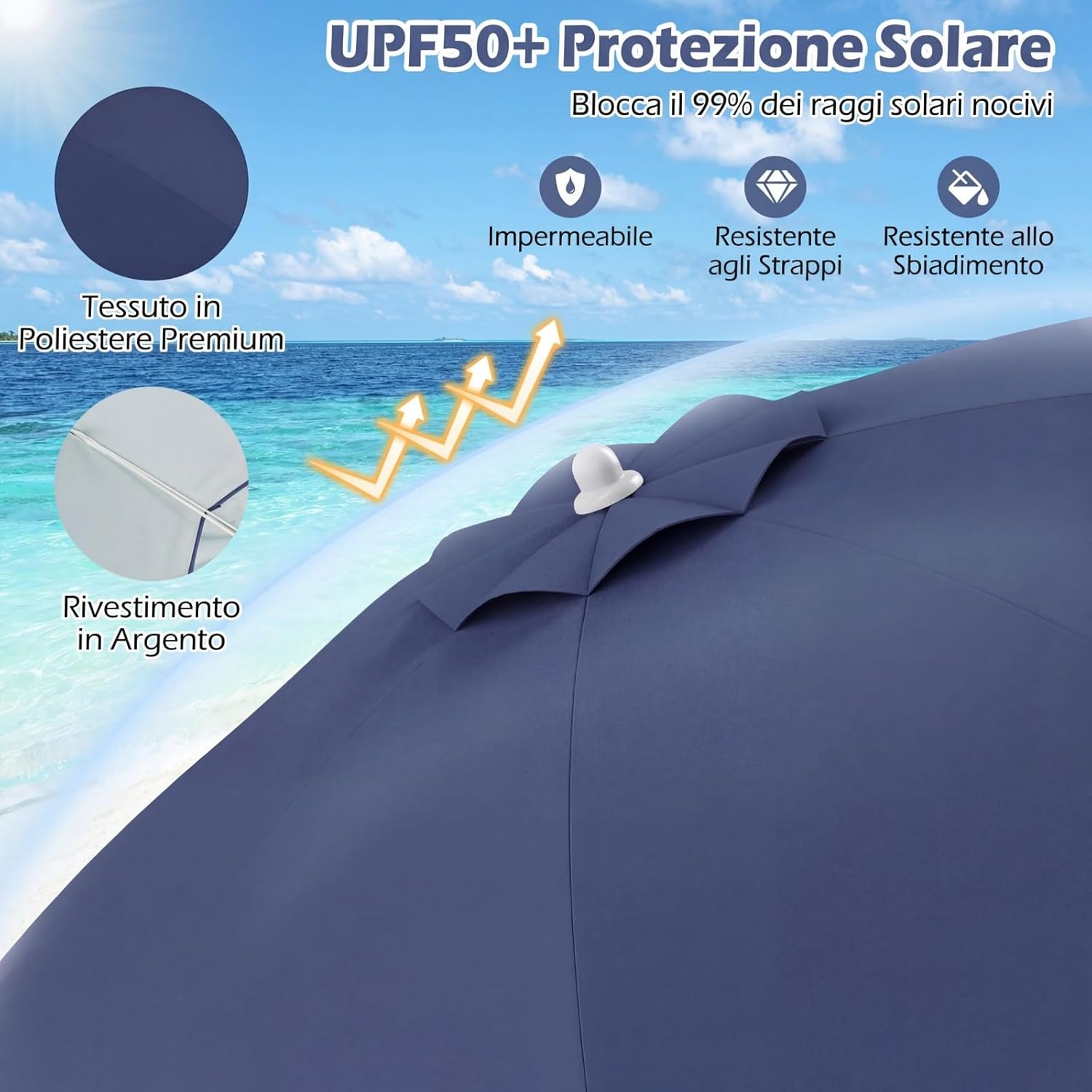 Ombrellone da Spiaggia COSTWAY: Alluminio Inclinabile e Protezione UV