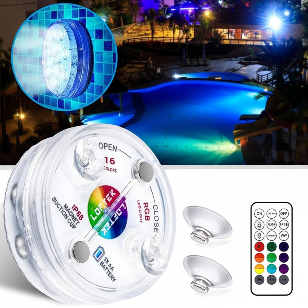 Luce da piscina LED RGB con controllo remoto RF - 13 LED sommersi con 16 colori IP68 impermeabile