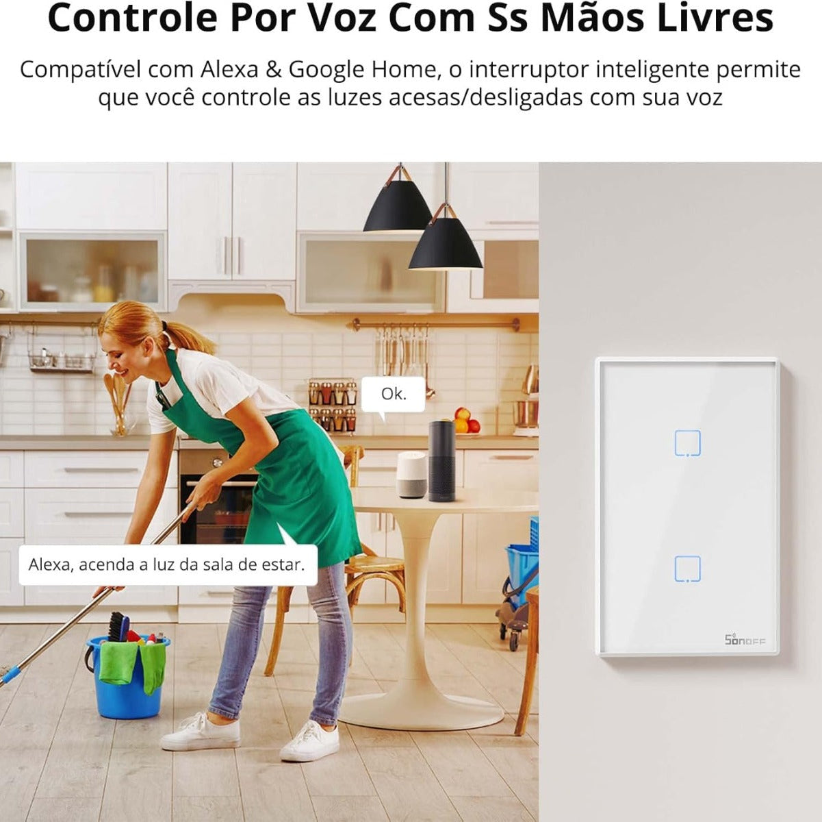 Sonoff T2 US Interruttore Smart WiFi e RF a 2 Pulsanti, Touch Screen, Controllo Remoto e Vocale