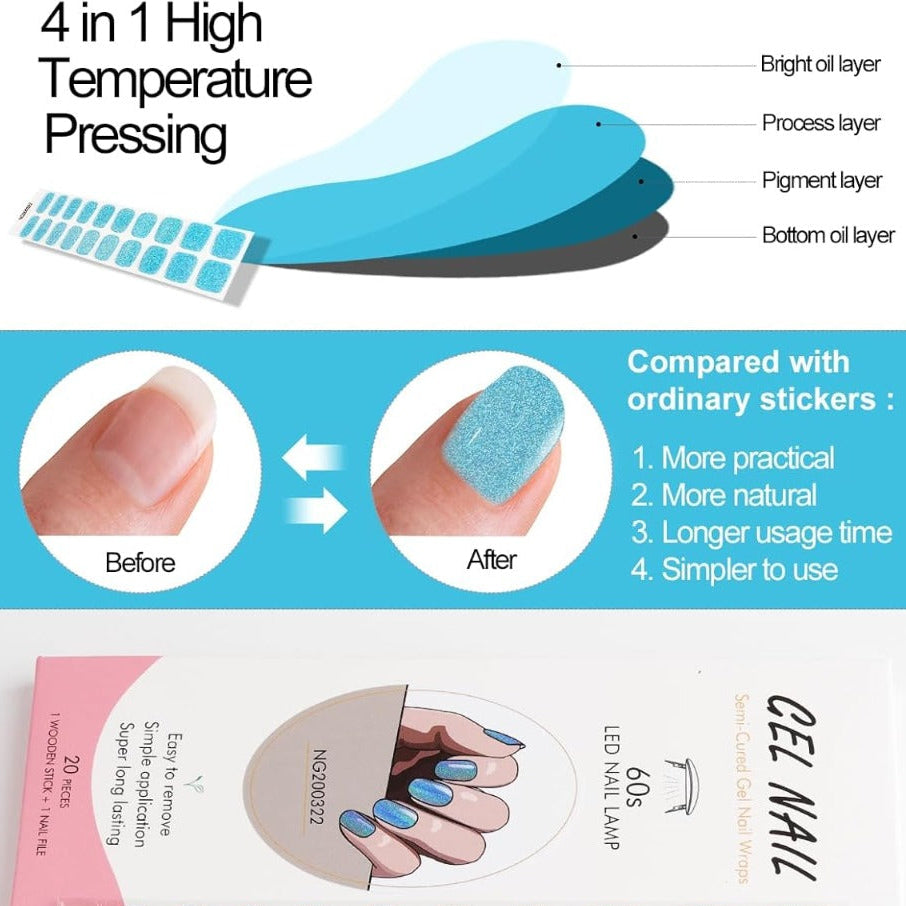 Kit Adesivi per Unghie in Gel Semipolimerizzato -  con Accessori per Manicure