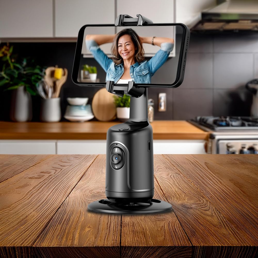 Stabilizzatore Smartphone con Tracciamento del Volto e Controllo Gestuale – Compatibile con Treppiedi, Connessione Bluetooth, USB-C, Nero