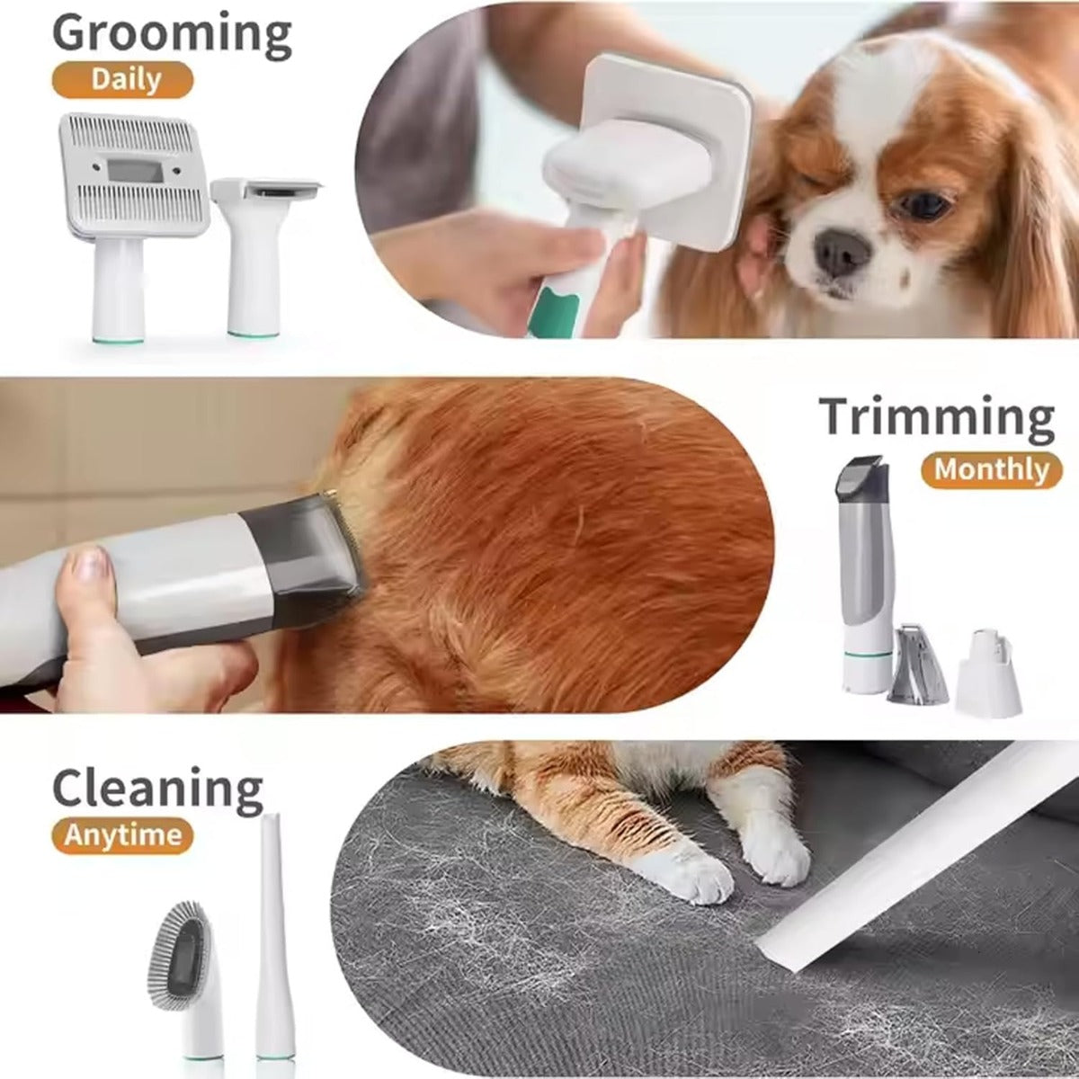 Uproot Cleaner Pro 7-in-1 – Kit Aspirapolvere e Toelettatura per Cani e Gatti, Rimozione Peli 99%, Tagliacapelli Professionale, Alta Suzione, Pulizia Casa e Mobili