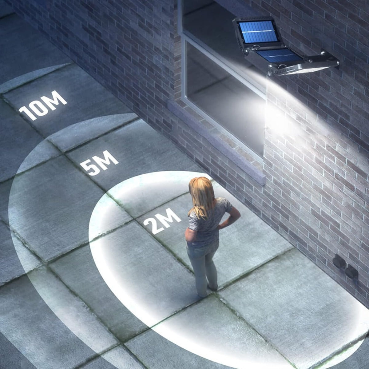 Luci Solari da Esterno con Sensore di Movimento 800 LED 5000LM 6000mAh con Telecomando, 3 Modalità, 3 Livelli di Luminosità, IP65 Impermeabili