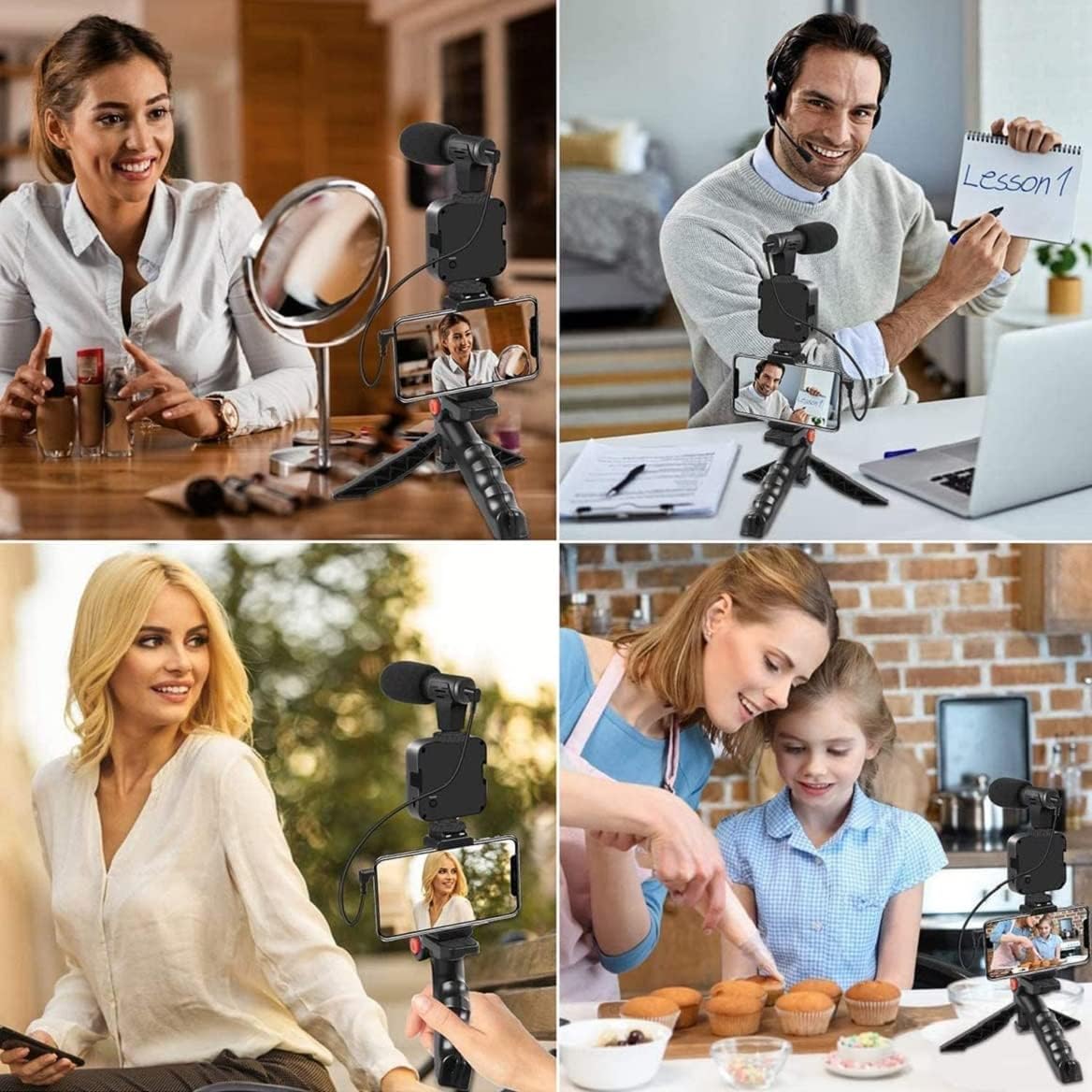 Kit vlogger professionale 4 in 1 treppiede cellulare con microfono e luce led