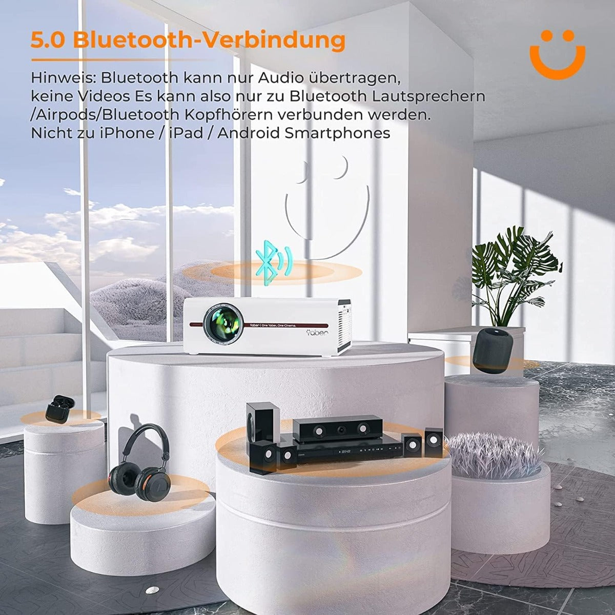 Proiettore Portatile Bluetooth Full HD 1080P – Compatibile con Smartphone iOS e Android, HDMI e USB, Mini Home Cinema