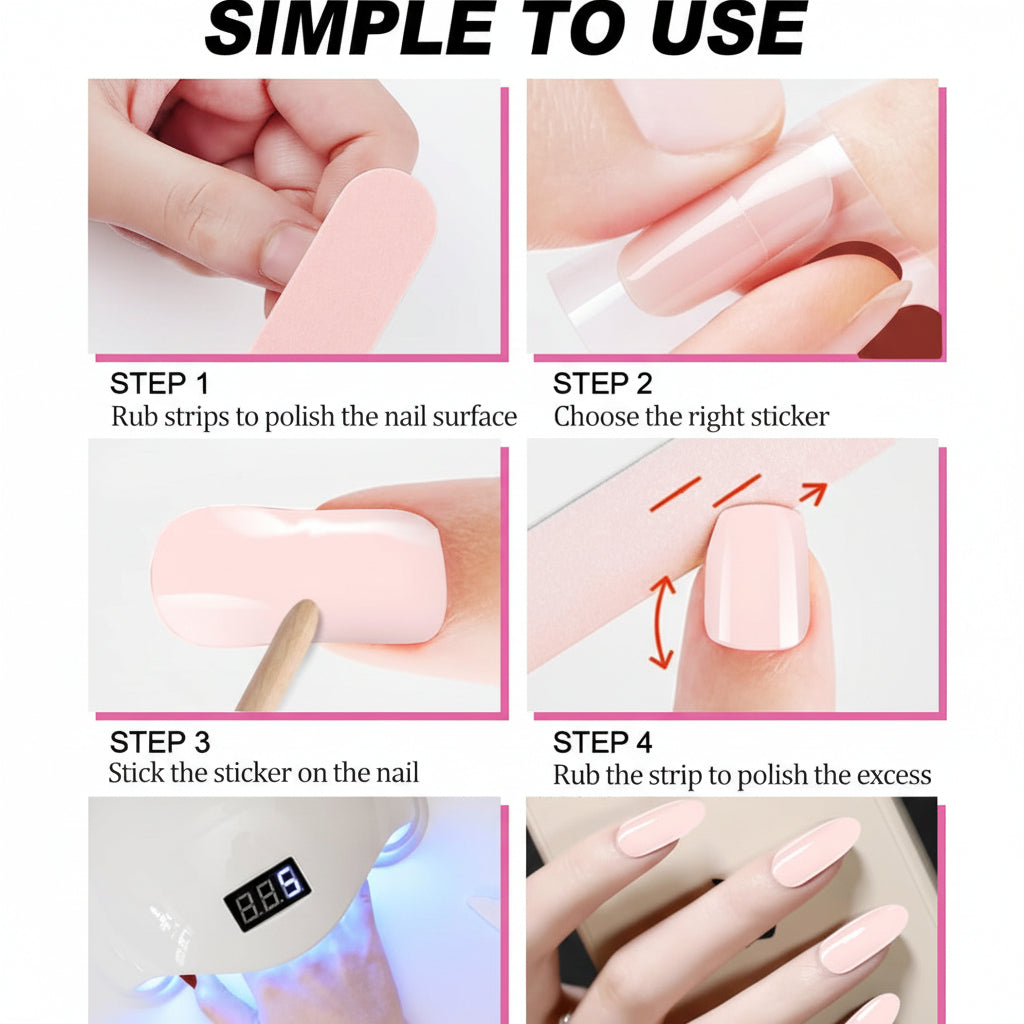 Kit Adesivi per Unghie in Gel Semipolimerizzato - 20 Strisce Autoadesive con Accessori per Manicure rosa delicato
