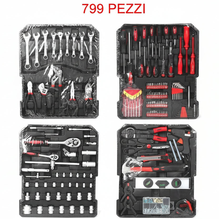 Set di Attrezzi 799 Pezzi con Valigia su Ruote – Professionale, Robusto, Completissimo