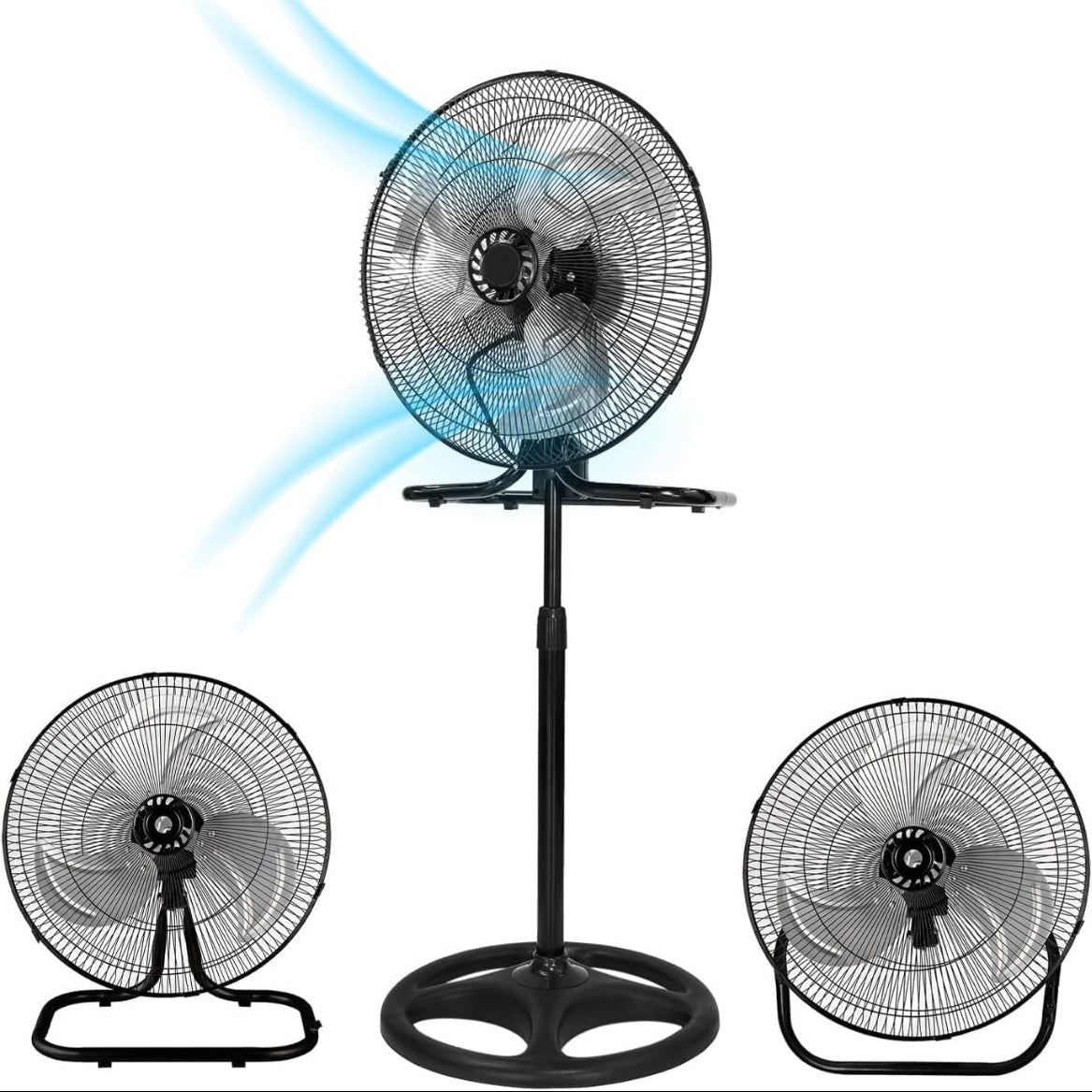 Ventilatore 3 in 1 a Piantana, da Tavolo e a Parete ø43cm Oscillante 3 Velocità Inclinazione Variabile  da parete da tavolo o da colonna