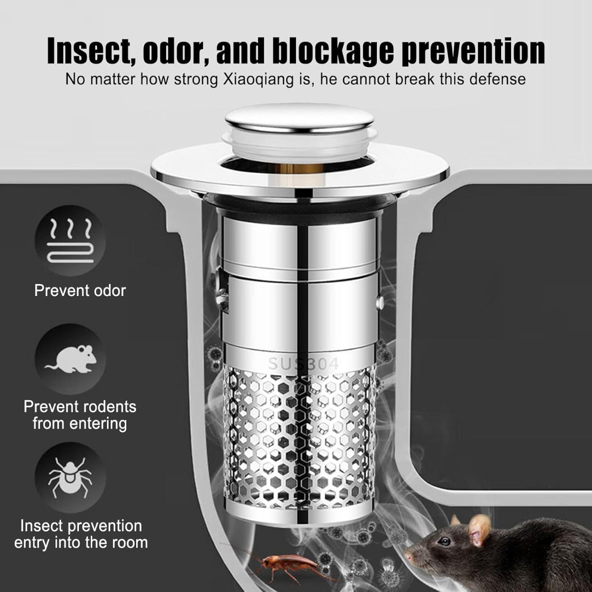 Filtro Cattura Capelli per Lavandino e Doccia – Pop-Up in Acciaio Inox