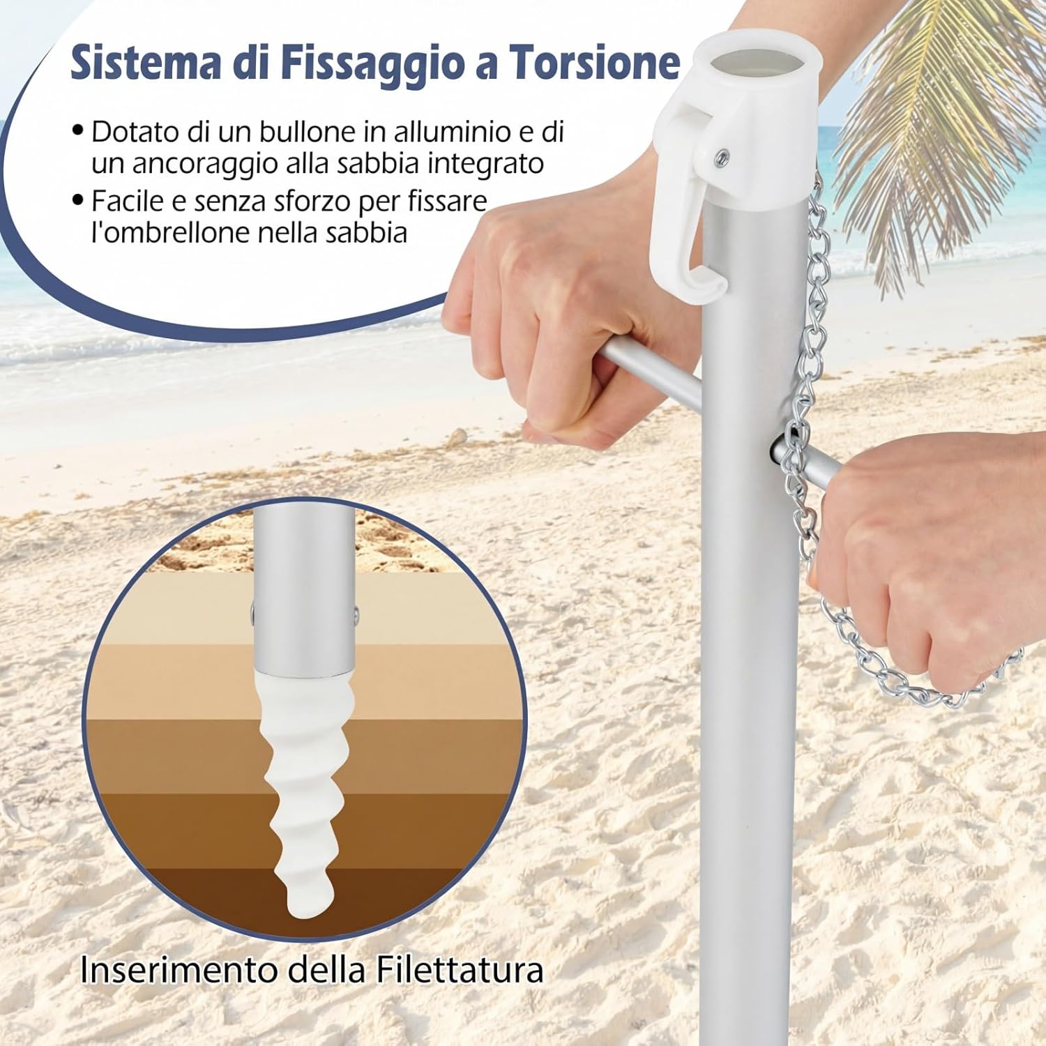 Ombrellone da Spiaggia COSTWAY: Alluminio Inclinabile e Protezione UV