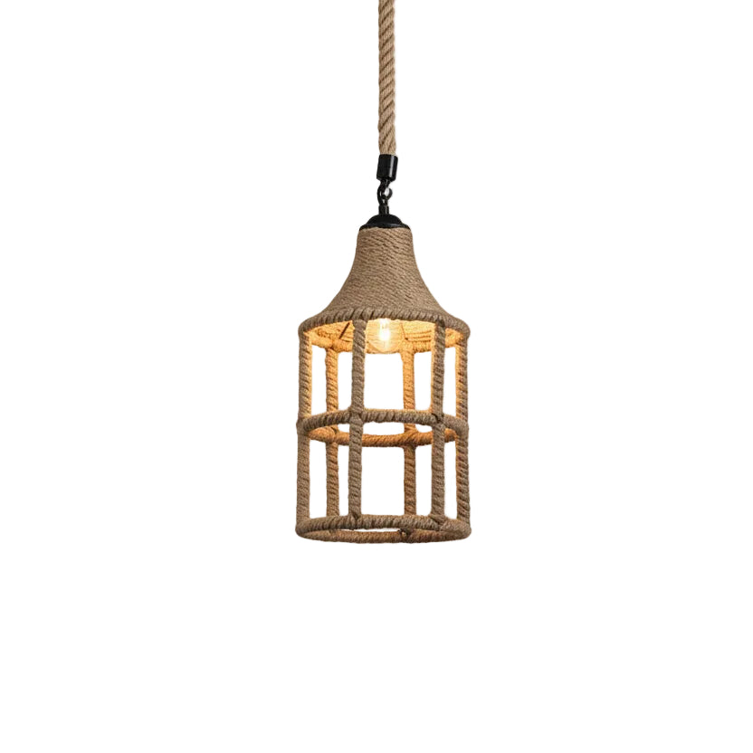 Lampadario sospeso con corda di canapa E27  design vintage rustico