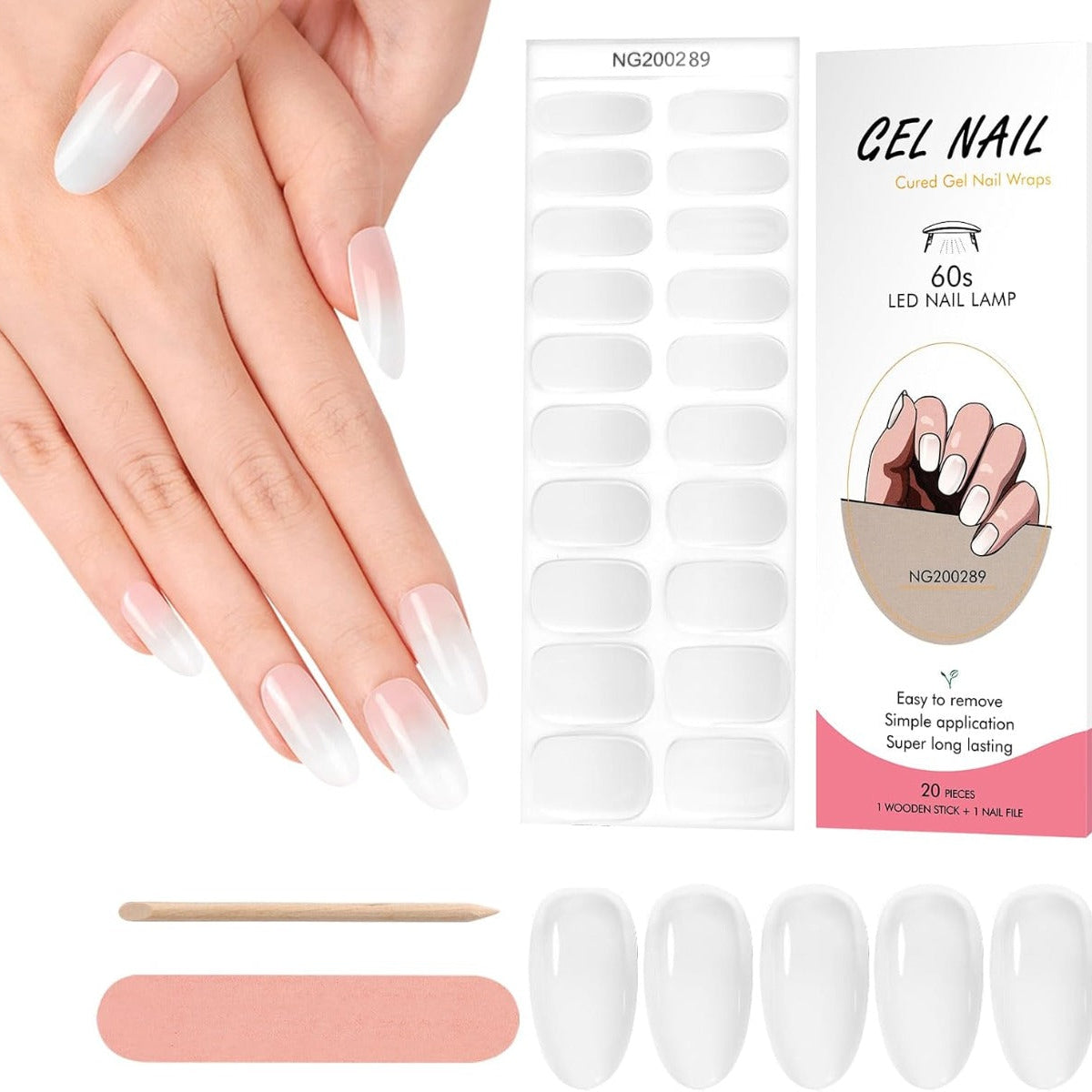 Kit Adesivi per Unghie in Gel Semipolimerizzato - con Accessori per Manicure