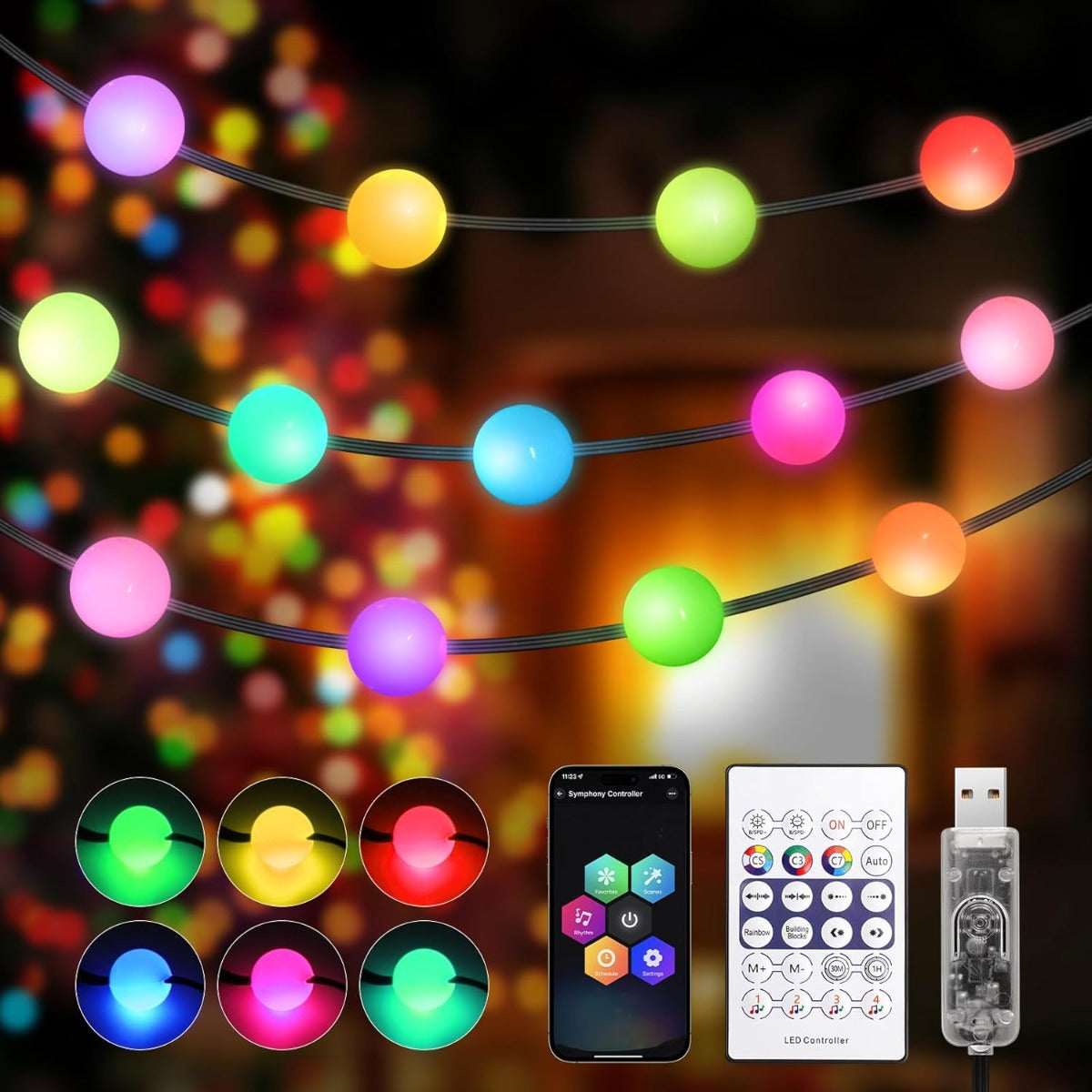 Luci LED Decorative RGB+IC da 7,5 m per Interni ed Esterni – 50 LED Impermeabili in PVC, Controllo via App, Telecomando e USB, Sincronizzazione Musicale, Effetti Personalizzati, Dimmerabili