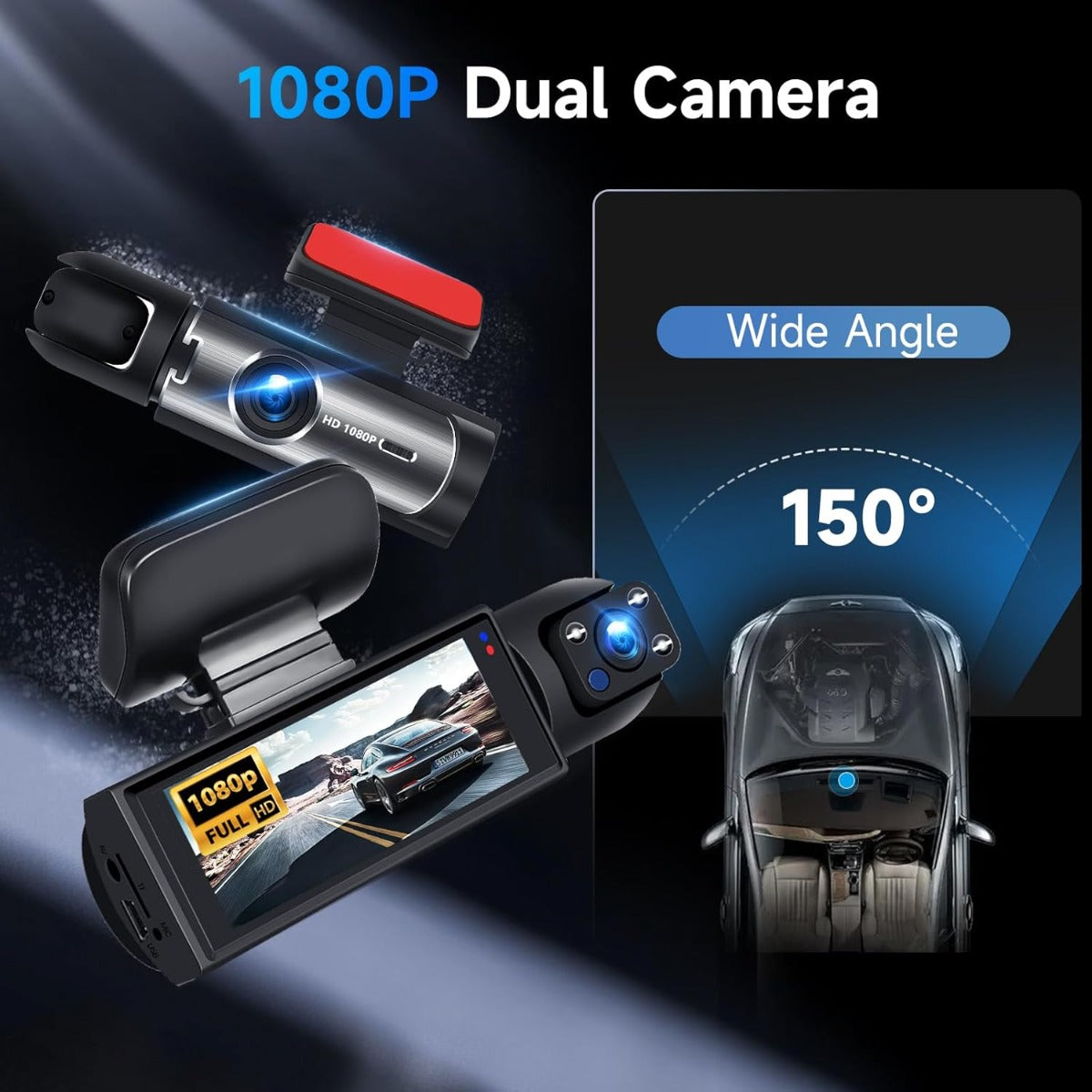 Dash Cam con Schermo LCD e Obiettivo Grandangolare 180° per Auto