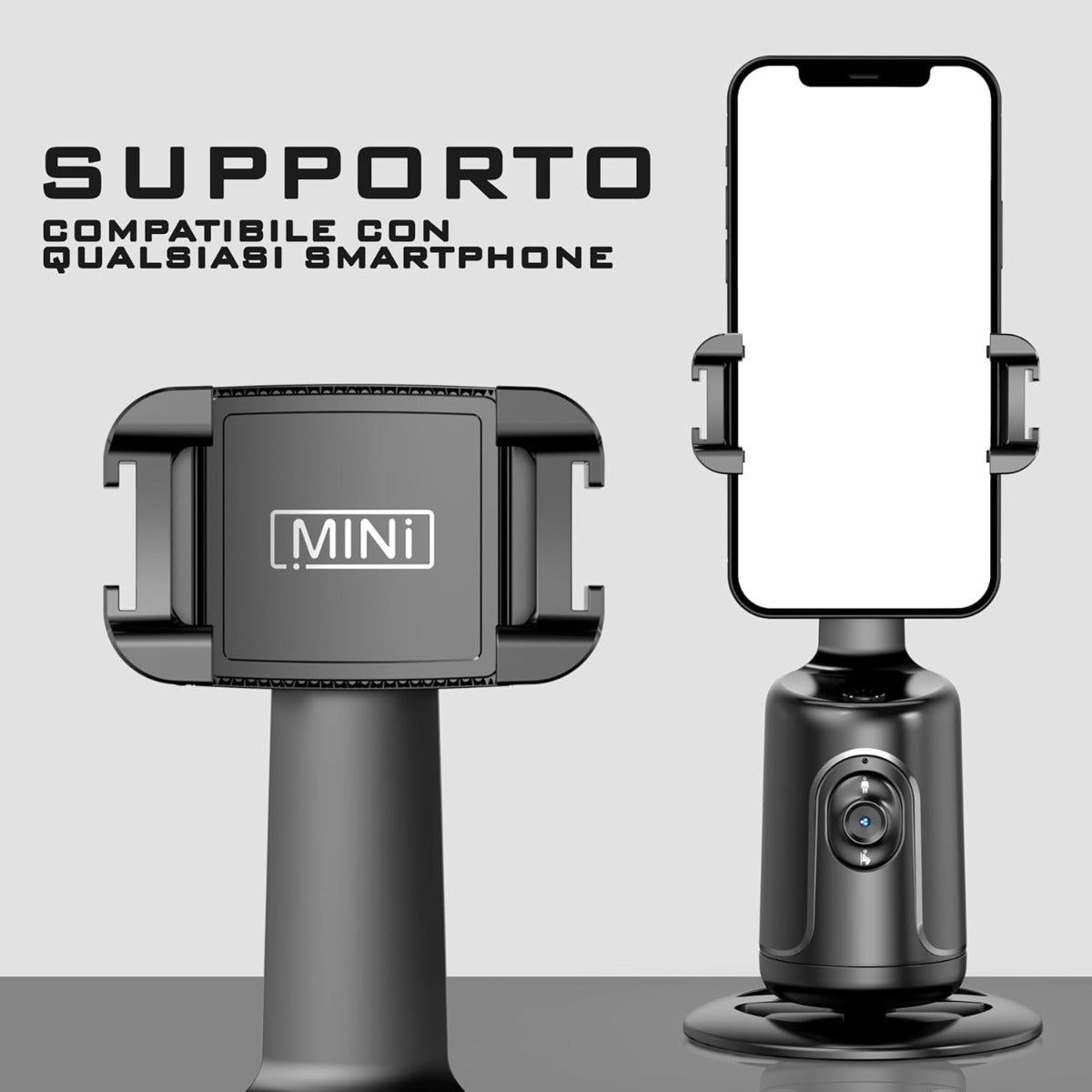 Stabilizzatore Smartphone con Tracciamento del Volto e Controllo Gestuale – Compatibile con Treppiedi, Connessione Bluetooth, USB-C, Nero