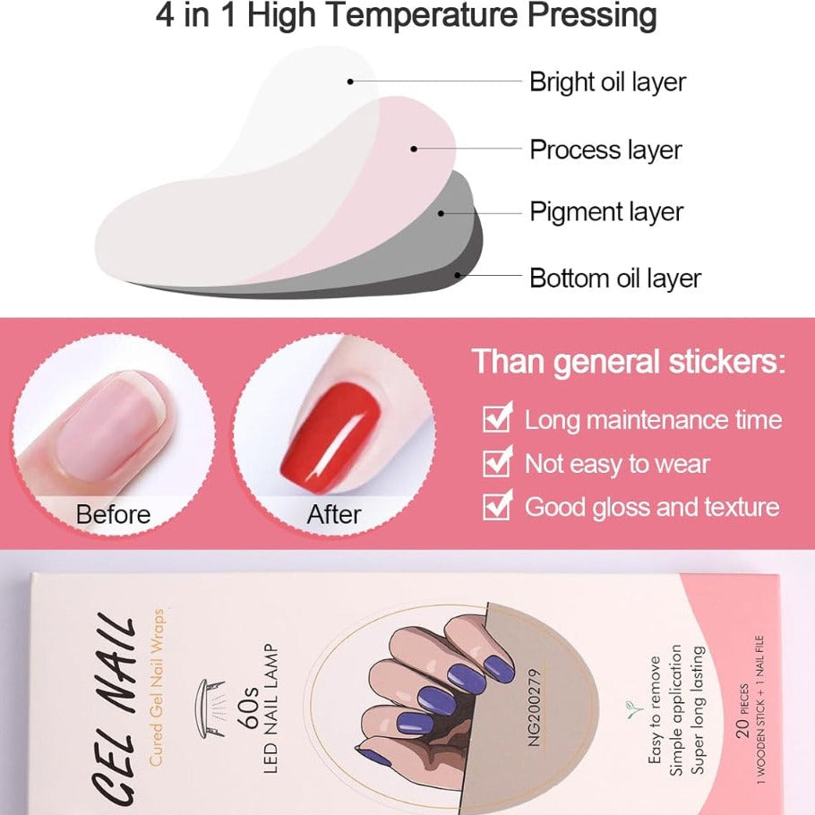 Kit Adesivi per Unghie in Gel Semipolimerizzato - 20 Strisce Autoadesive con Accessori per Manicure blu elettrico