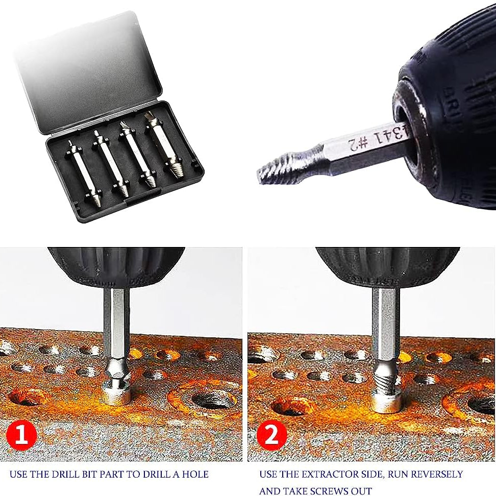 Set di estrattori di viti danneggiate 4 pezzi fai da te utensili