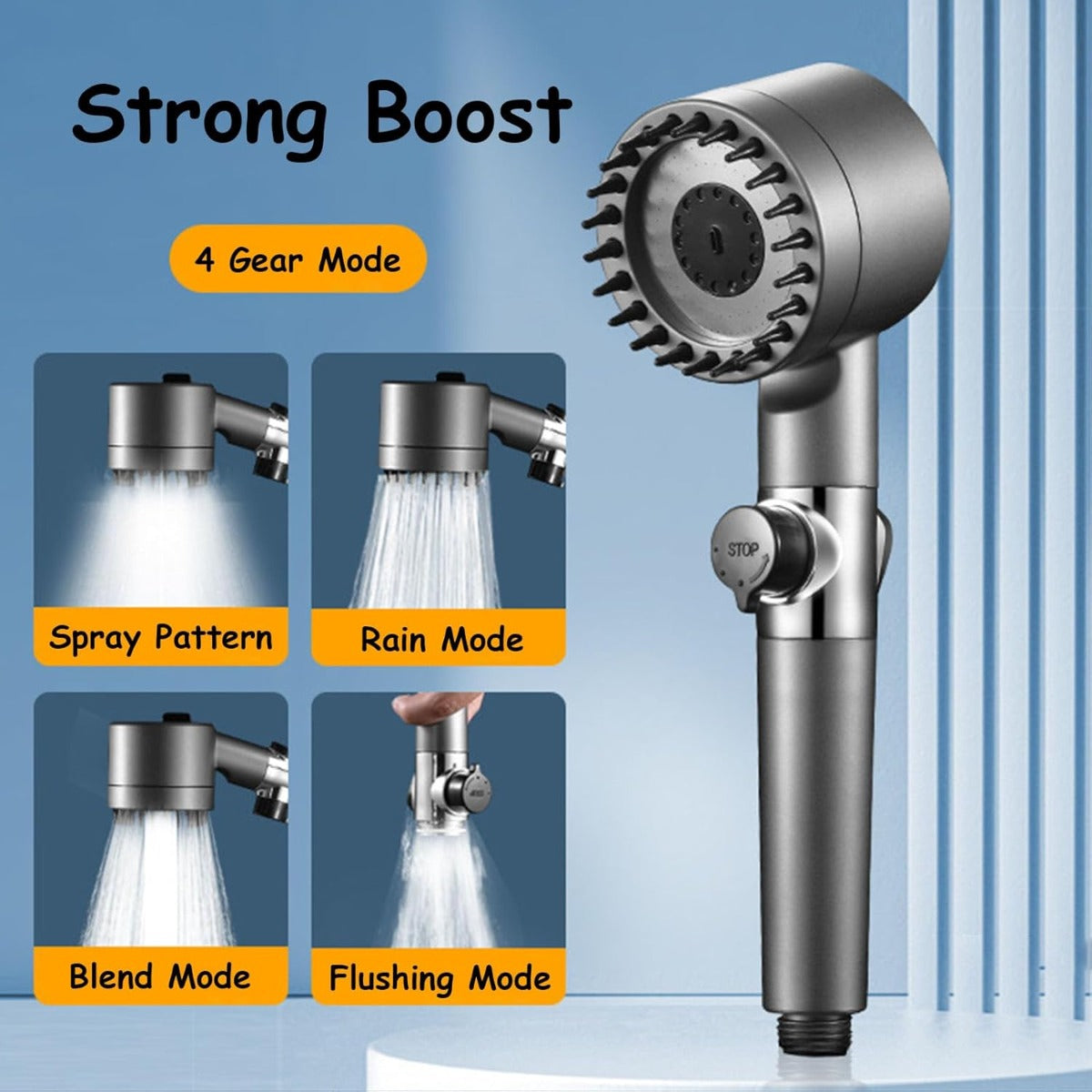 Soffione Doccia Anticalcare Alta Pressione da 1,5 m Risparmio Idrico e Massaggiatore Silicone