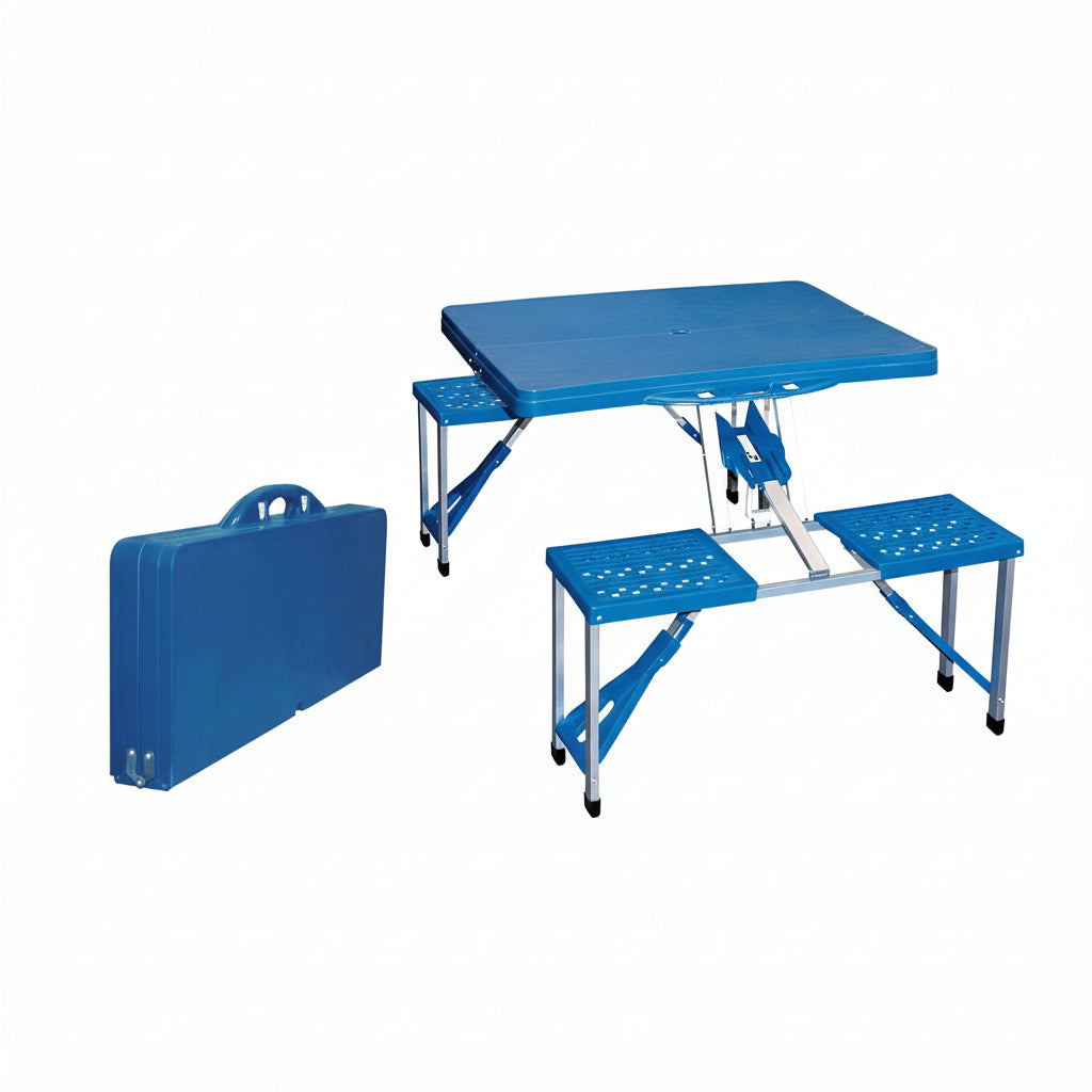 Set completo valigetta tavolo con sgabelli pieghevole blu per pic nic campeggio