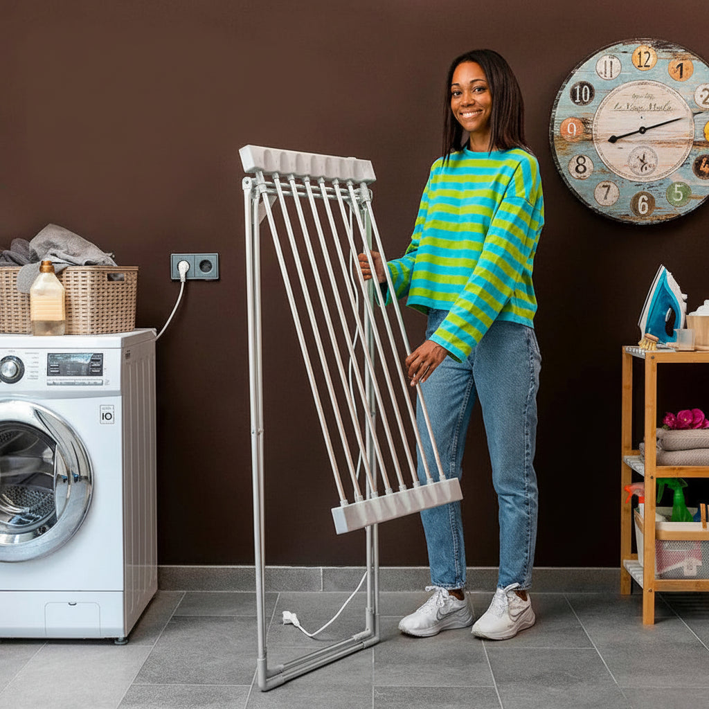 Magic Dry Stendino Elettrico Richiudibile 8 Barre Riscaldate 100W - Design Compatto e Salvaspazio