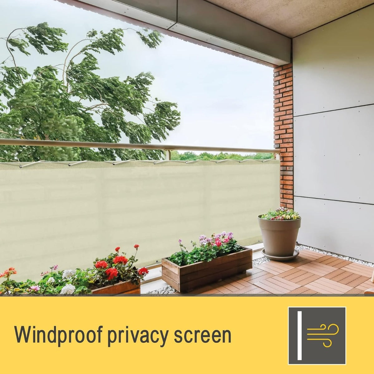 Telo Frangivista per Balcone Beige 500x85 cm – Copertura Oscurante Impermeabile con Occhielli e Corde, Protezione UV 50+