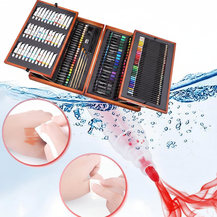 Set da Disegno Portatile Bambini JasCherry – 172 Pezzi, Matite Acquerellabili, Pennarelli e Pastelli in Valigetta di Legno