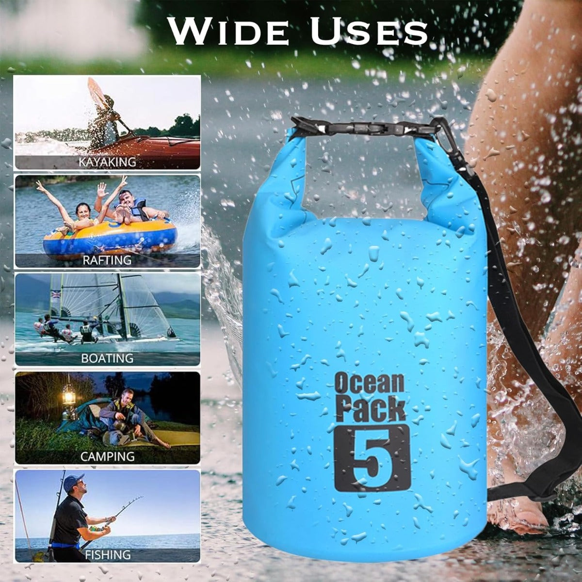 Borsa Stagna Impermeabile 5L con Tracolla – Ideale per Sport Acquatici, Campeggio e Attività Outdoor
