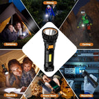 Torcia LED a Energia Solare con Ricarica USB, Impermeabile e Multifunzionale per Emergenze, Campeggio, Pesca, e Sopravvivenza