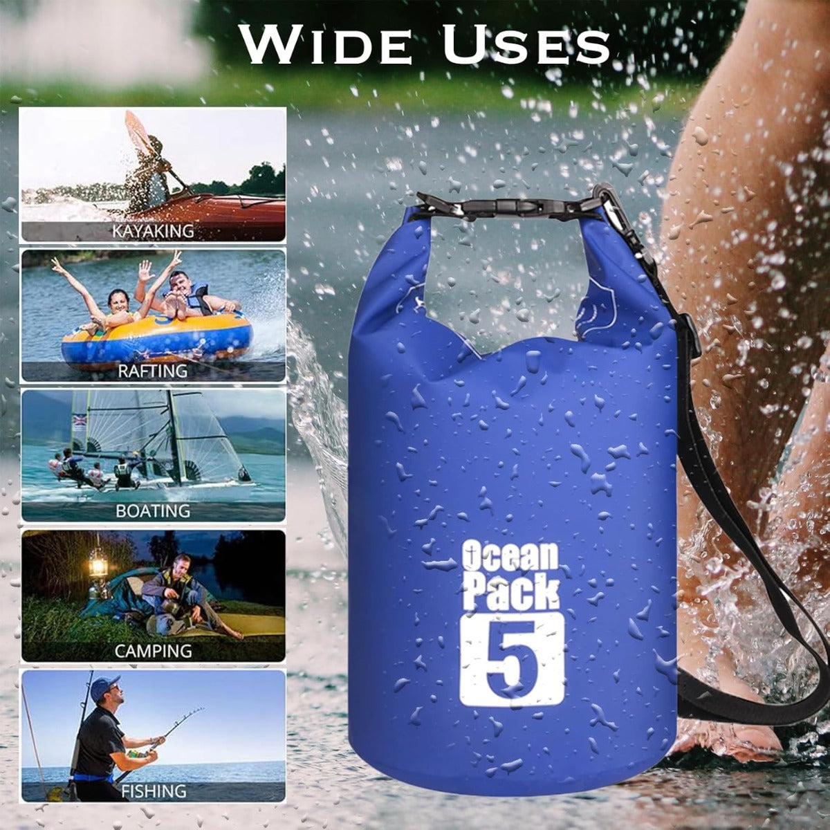 Borsa Stagna Impermeabile 5L con Tracolla – Ideale per Sport Acquatici, Campeggio e Attività Outdoor